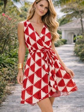 Anthro Plenty Tracy Reese Red White Boho Wrap Dress NWT Small Tie Waist